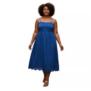 Layered with Love Cobalt Poppy Cotton Eyelet Embroidered‎ Sleeveless Dress 2X